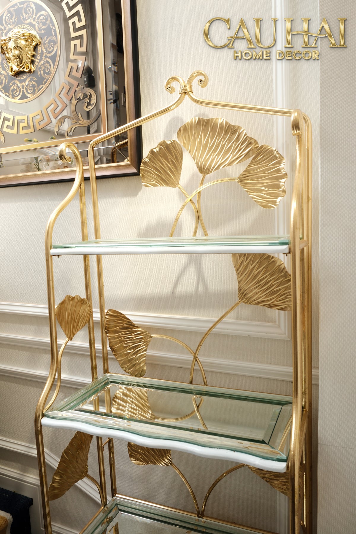 Maison Couture - Kệ Trưng Bày Lá Ngân Hạnh 4 Tầng Ginkgo Royale Étagère 14K Mirror-KỆ TRANG TRÍ-CẬU HAI HOME DECOR-CẬU HAI HOME DECOR