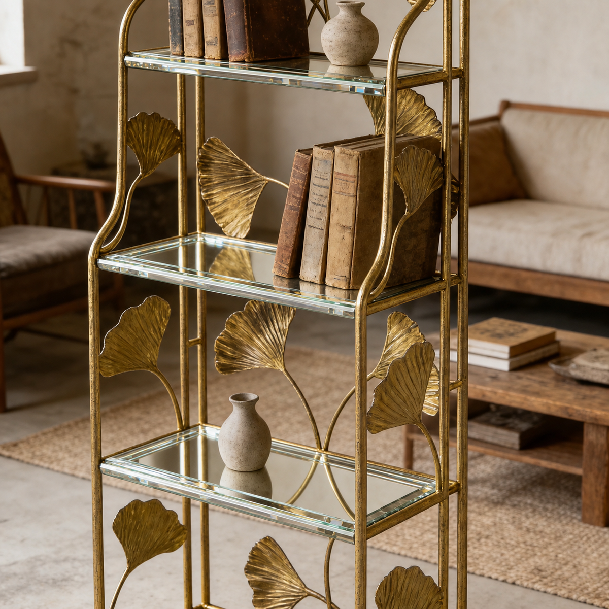 Maison Couture - Kệ Trưng Bày Lá Ngân Hạnh 4 Tầng Ginkgo Royale Étagère 14K Mirror-KỆ TRANG TRÍ-CẬU HAI HOME DECOR-CẬU HAI HOME DECOR