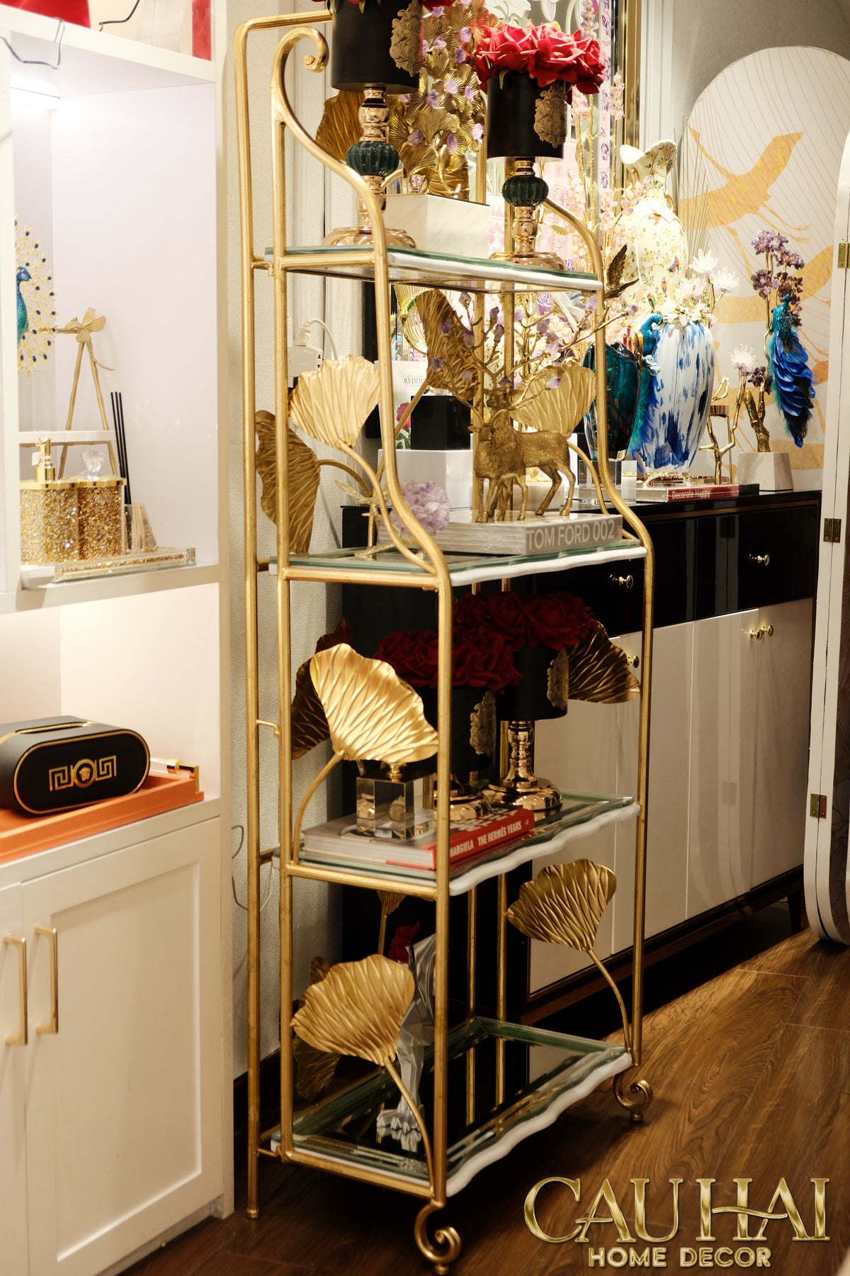 Maison Couture - Kệ Trưng Bày Lá Ngân Hạnh 4 Tầng Ginkgo Royale Étagère 14K Mirror-KỆ TRANG TRÍ-CẬU HAI HOME DECOR-CẬU HAI HOME DECOR