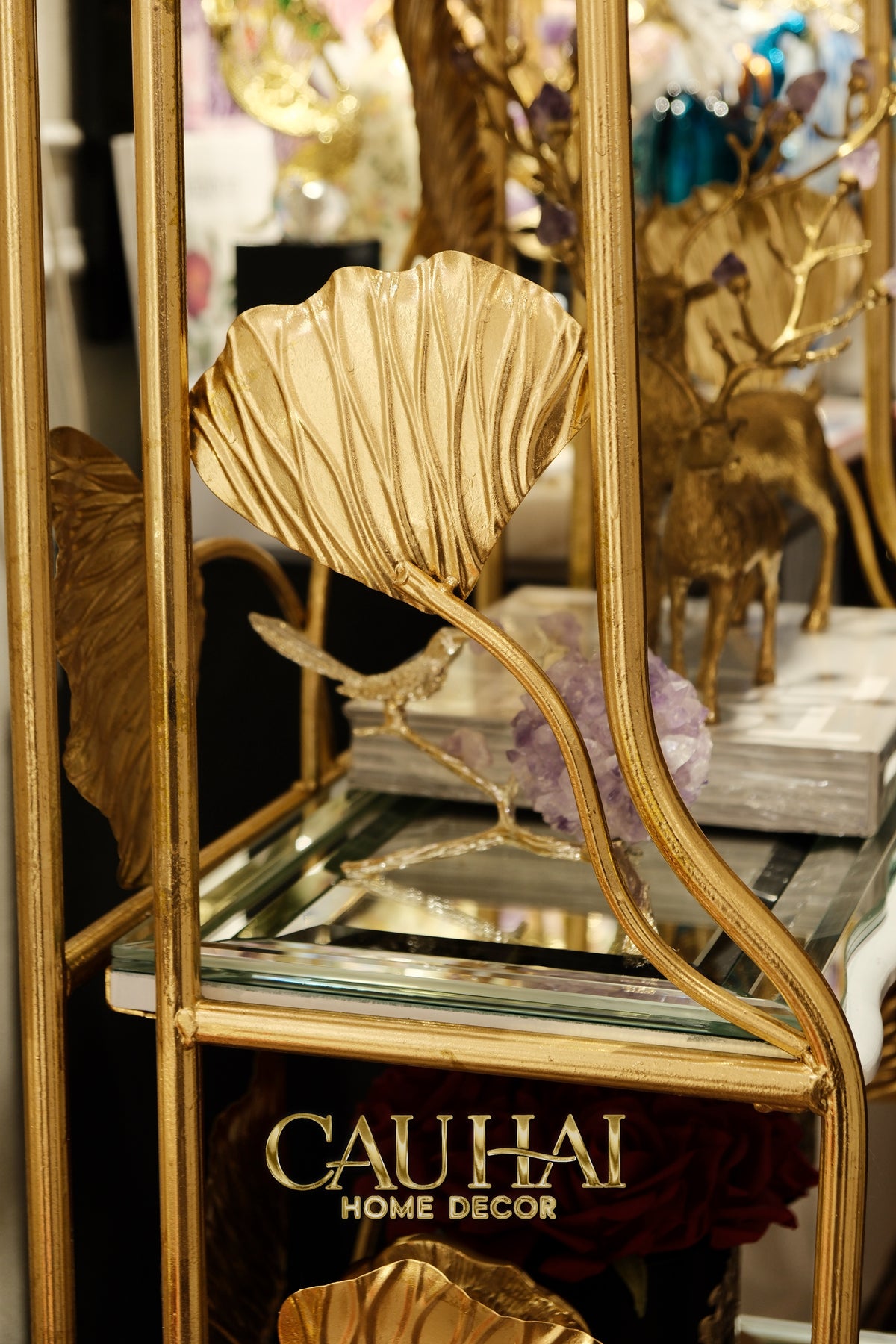Maison Couture - Kệ Trưng Bày Lá Ngân Hạnh 4 Tầng Ginkgo Royale Étagère 14K Mirror-KỆ TRANG TRÍ-CẬU HAI HOME DECOR-CẬU HAI HOME DECOR