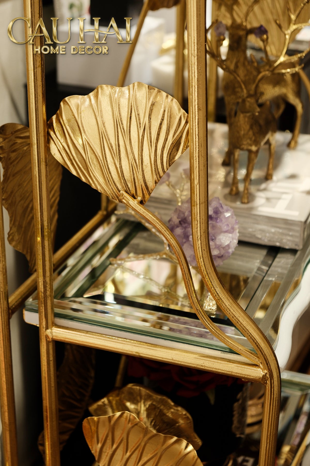 Maison Couture - Kệ Trưng Bày Lá Ngân Hạnh 4 Tầng Ginkgo Royale Étagère 14K Mirror-KỆ TRANG TRÍ-CẬU HAI HOME DECOR-CẬU HAI HOME DECOR