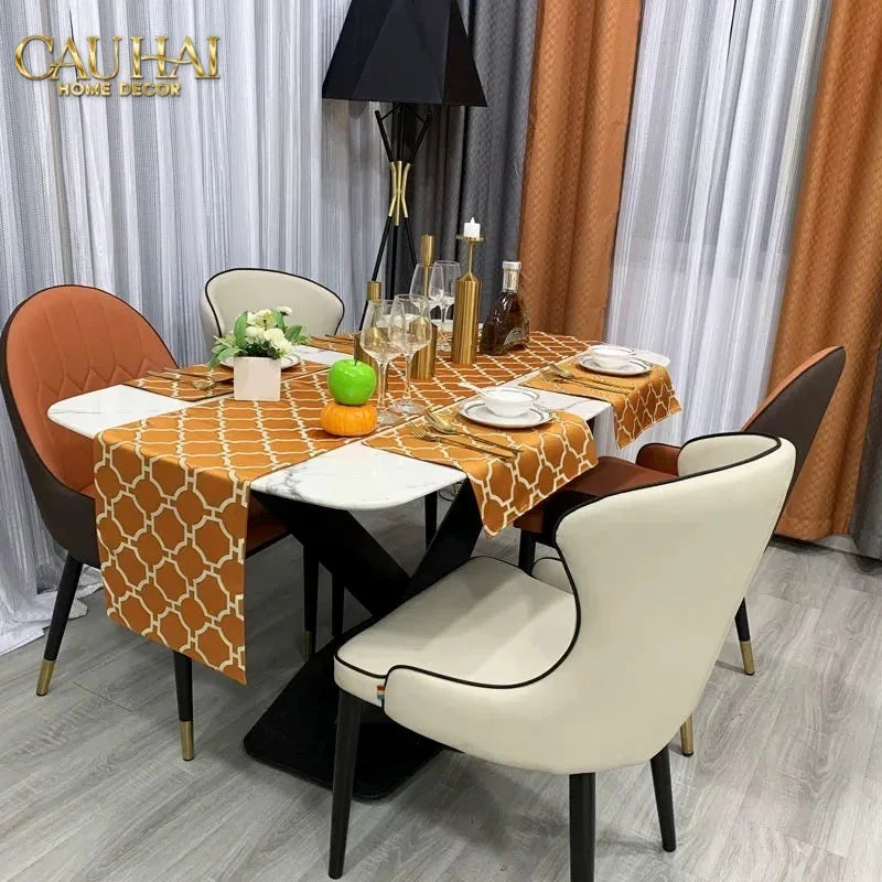 Maison Couture - Khăn Trải Bàn Lụa Treillis Doré Orange Fauve Silk Table Runner 2m4-KHĂN TRẢI BÀN-CẬU HAI HOME DECOR