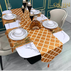 Maison Couture - Khăn Trải Bàn Lụa Treillis Doré Orange Fauve Silk Table Runner 2m4-KHĂN TRẢI BÀN-CẬU HAI HOME DECOR