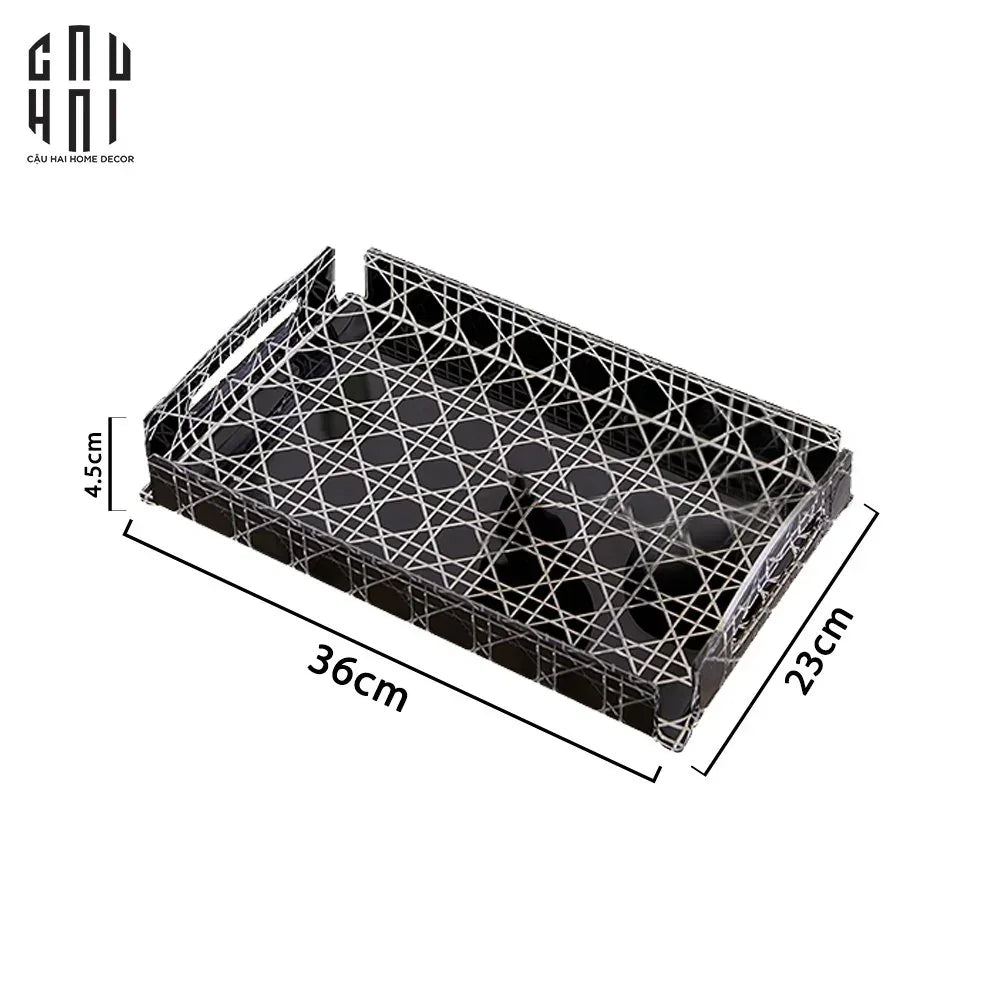 Maison Couture - Khay Acrylic Chữ Nhật Black Cannage Facetté Signature 23x36x4.5-KHAY TRANG TRÍ-CẬU HAI HOME DECOR