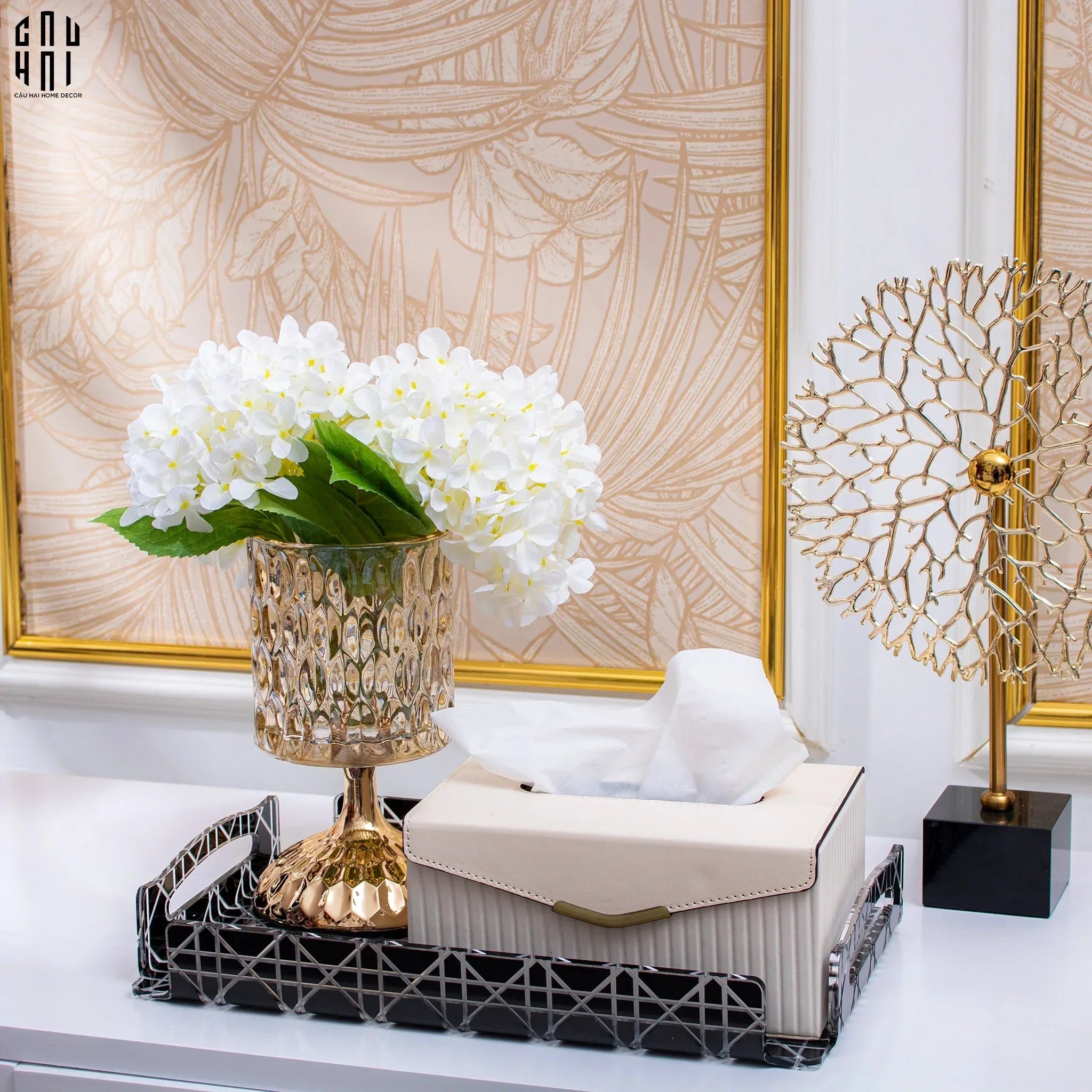 Maison Couture - Khay Acrylic Chữ Nhật Black Cannage Facetté Signature 23x36x4.5-KHAY TRANG TRÍ-CẬU HAI HOME DECOR