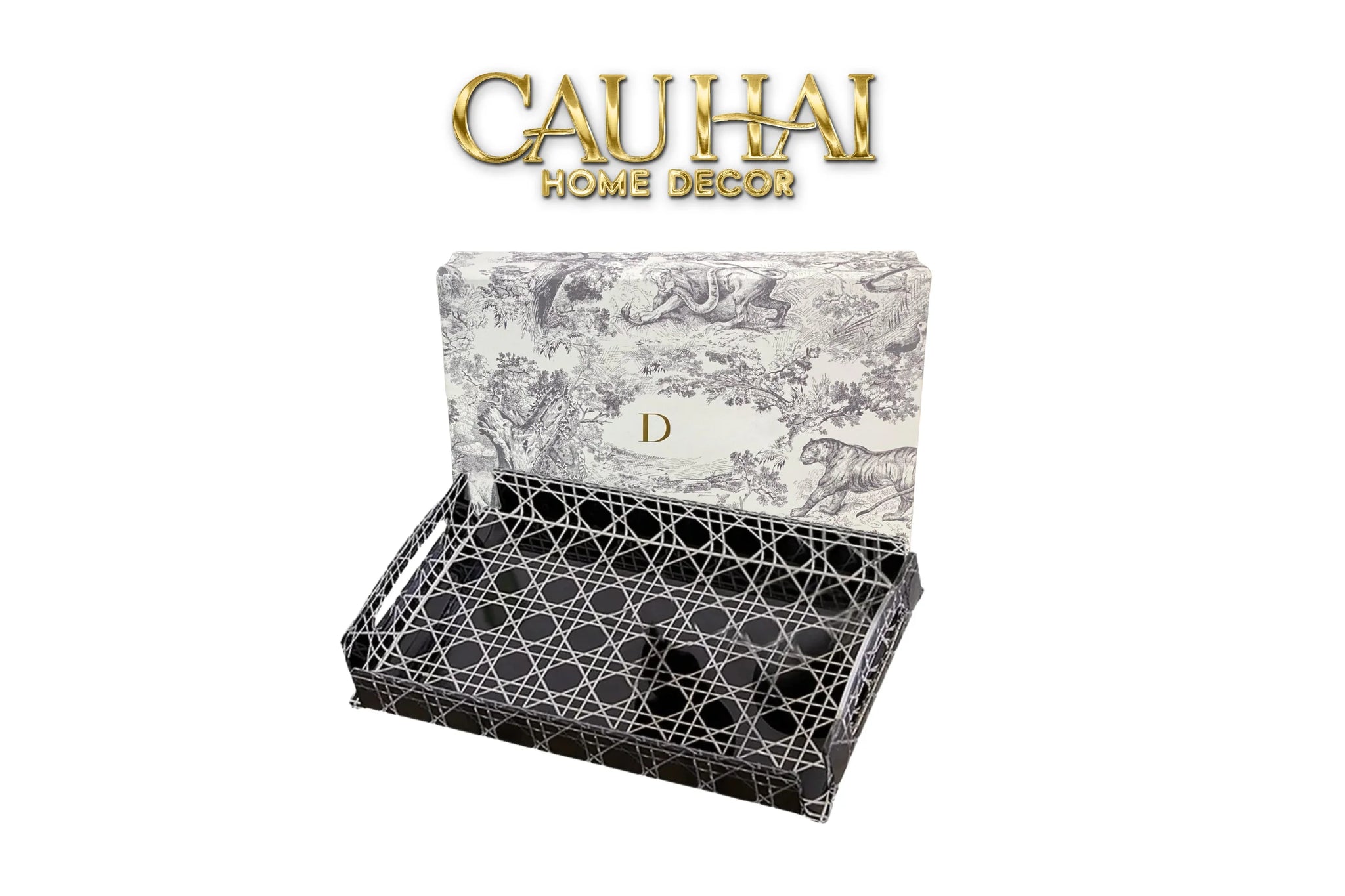Maison Couture - Khay Acrylic Chữ Nhật Black Cannage Facetté Signature 23x36x4.5-KHAY TRANG TRÍ-CẬU HAI HOME DECOR