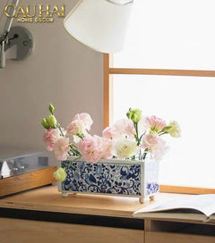 Maison Couture - Khay Bình Hoa Blue Indigo Indochine Héritage Floral Centerpiece Porcelain Trays 29.5 x 11-KHAY TRANG TRÍ-CẬU HAI HOME DECOR