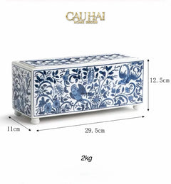 Maison Couture - Khay Bình Hoa Blue Indigo Indochine Héritage Floral Centerpiece Porcelain Trays 29.5 x 11-KHAY TRANG TRÍ-CẬU HAI HOME DECOR