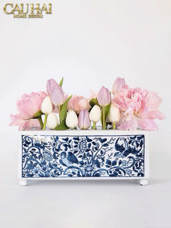 Maison Couture - Khay Bình Hoa Blue Indigo Indochine Héritage Floral Centerpiece Porcelain Trays 29.5 x 11-CẬU HAI HOME DECOR