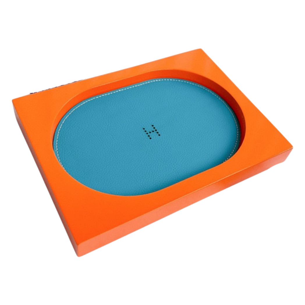 Maison Couture - Khay Chữ Nhật Gỗ Lót Da Équinoxe Cyan Helios - Cậu Hai Home Decor