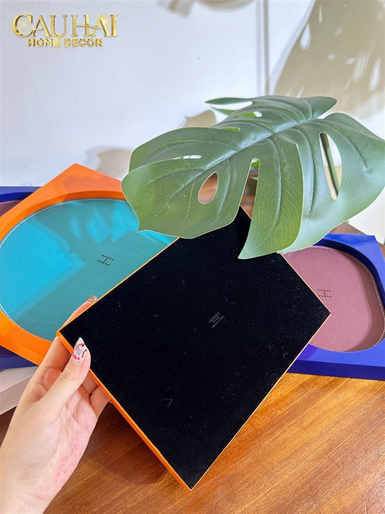 Maison Couture – Khay Chữ Nhật Gỗ Lót Da Équinoxe Cyan Helios-KHAY TRANG TRÍ-CẬU HAI HOME DECOR