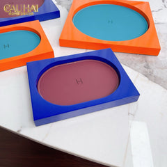 Maison Couture – Khay Chữ Nhật Gỗ Lót Da Équinoxe Cyan Helios-KHAY TRANG TRÍ-CẬU HAI HOME DECOR