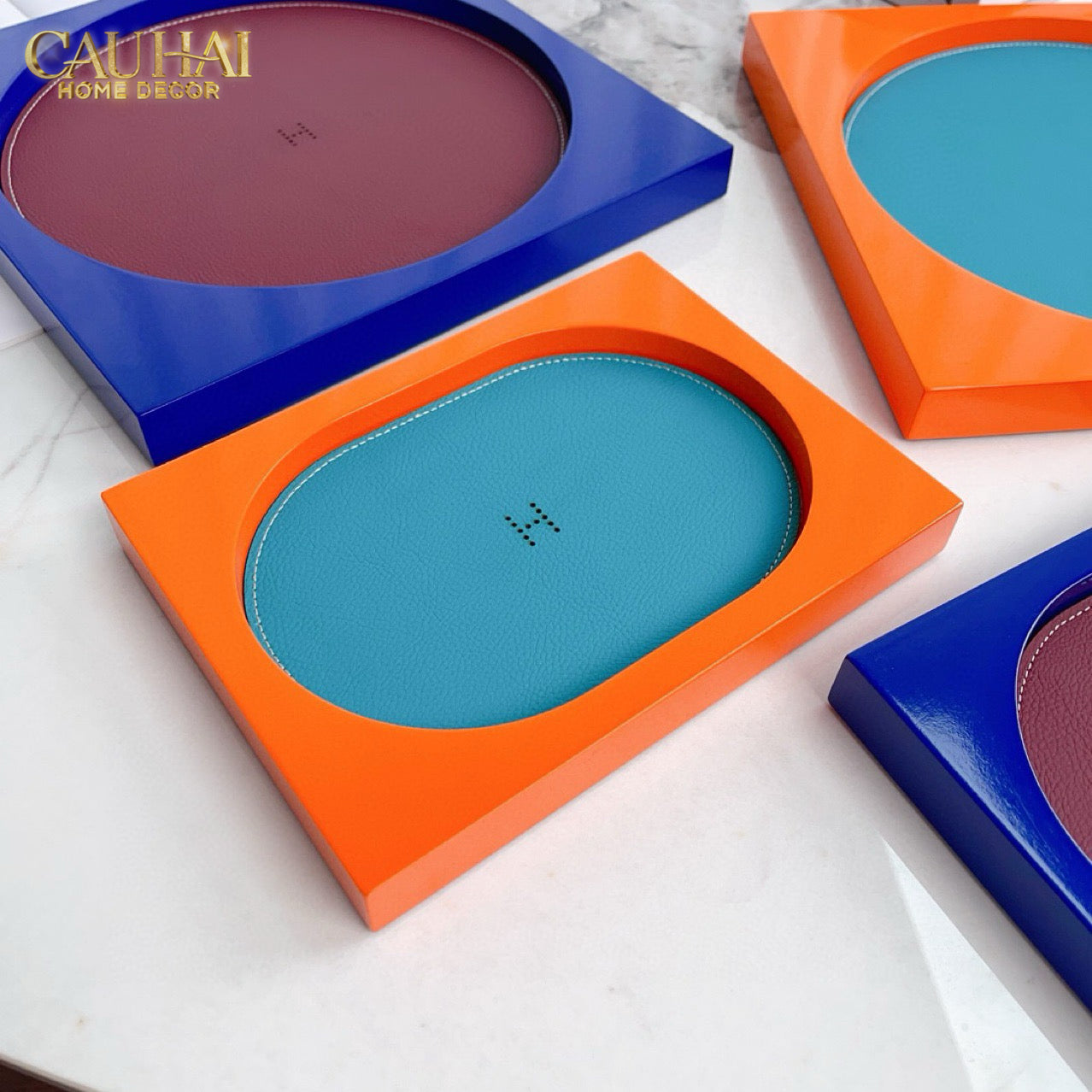 Maison Couture – Khay Chữ Nhật Gỗ Lót Da Équinoxe Cyan Helios-KHAY TRANG TRÍ-CẬU HAI HOME DECOR