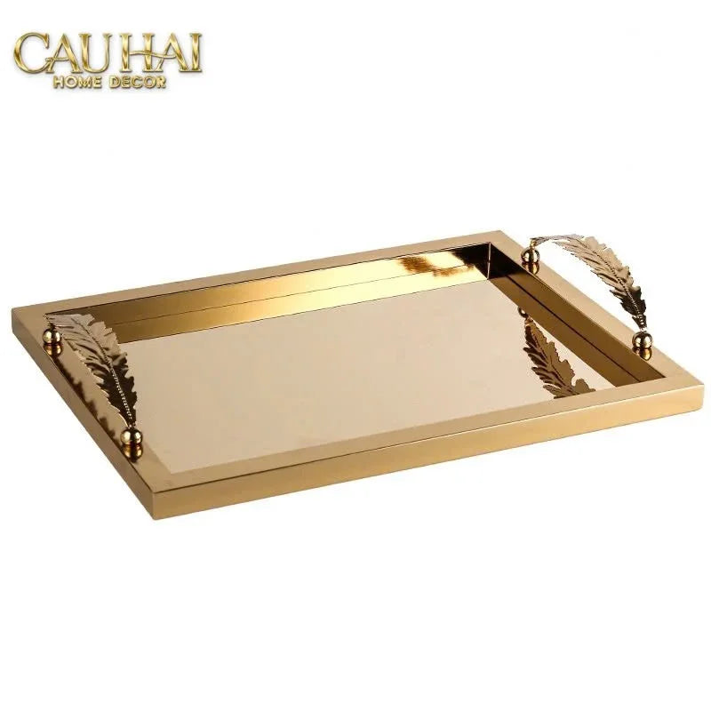 Maison Couture - Khay Chữ Nhật Métallique "Midas Touch" Gilded Fur Handle 35X45-KHAY TRANG TRÍ-CẬU HAI HOME DECOR