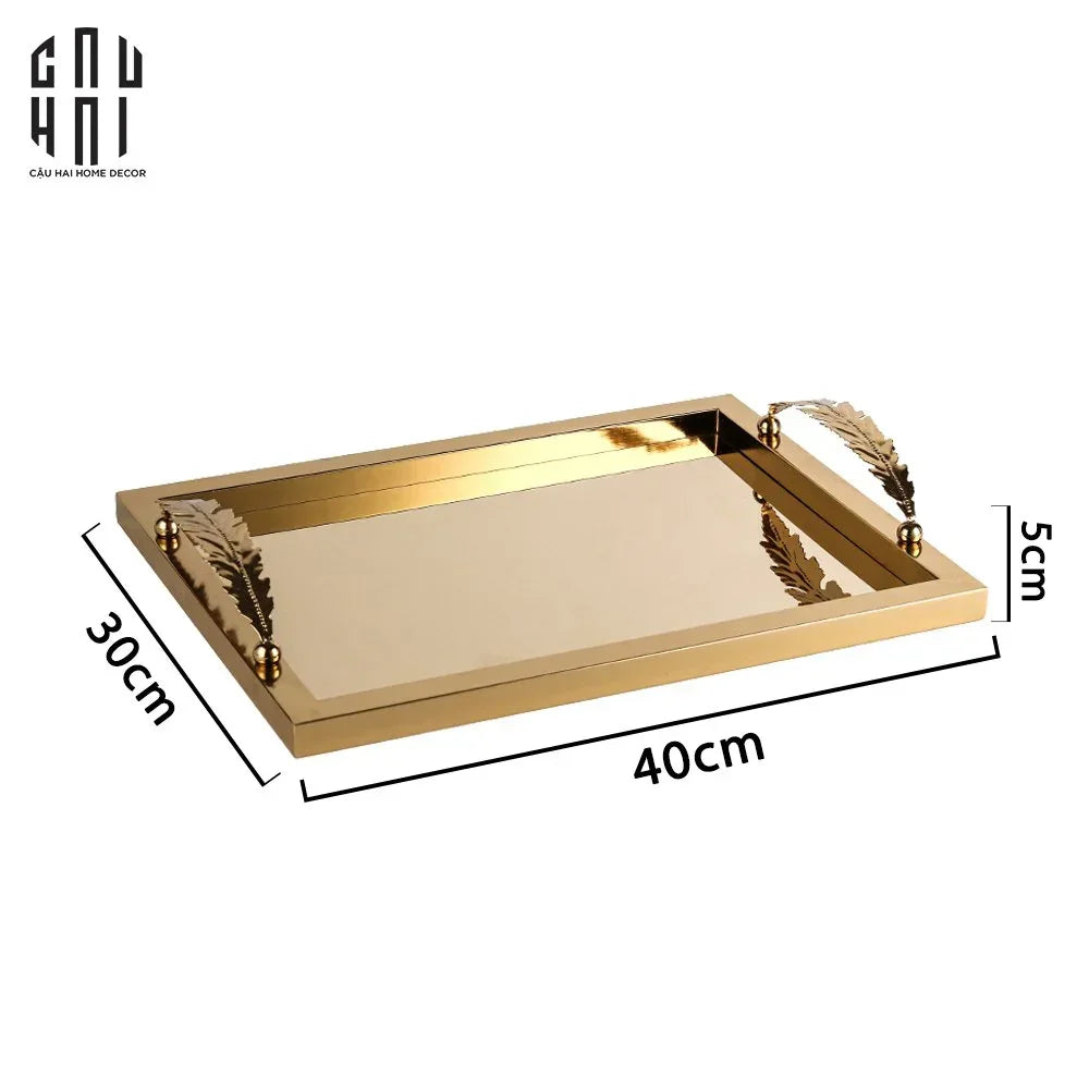 Maison Couture - Khay Chữ Nhật Métallique "Midas Touch" Gilded Fur Handle 35X45-KHAY TRANG TRÍ-CẬU HAI HOME DECOR