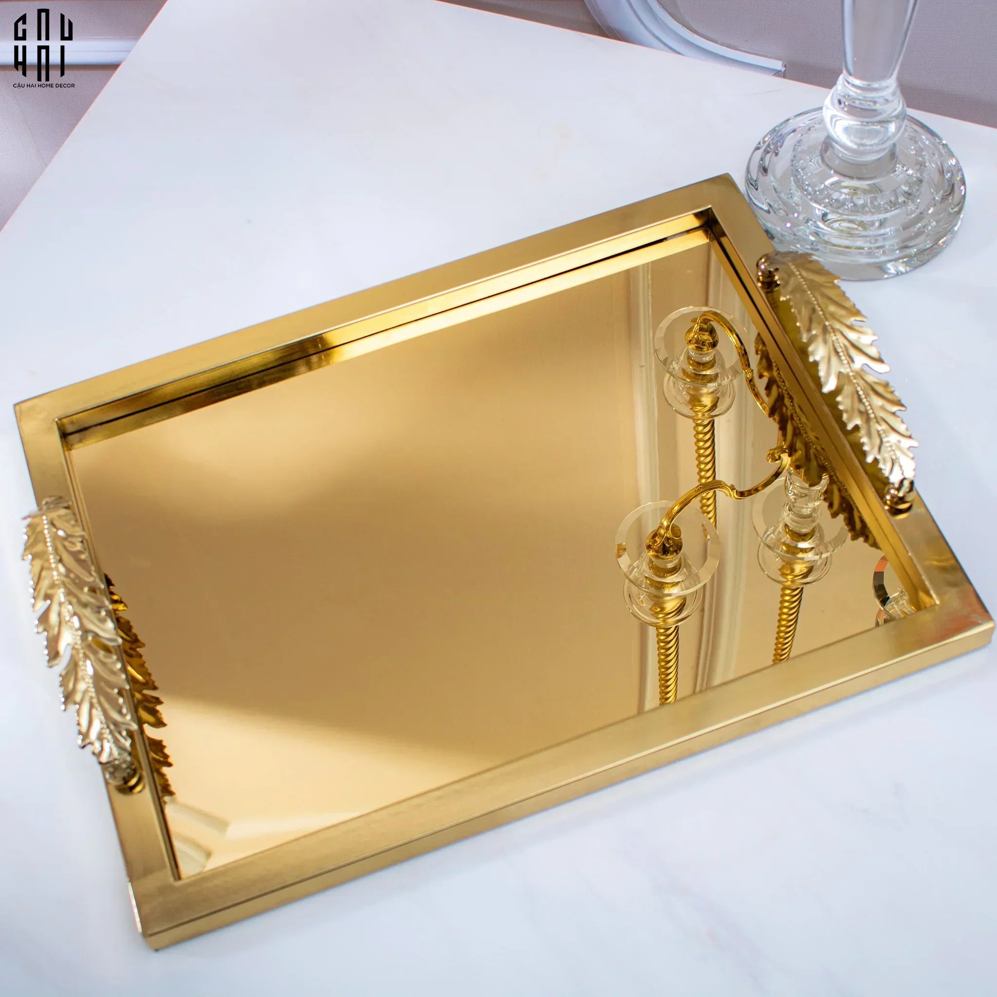 Maison Couture - Khay Chữ Nhật Métallique "Midas Touch" Gilded Fur Handle 35X45-KHAY TRANG TRÍ-CẬU HAI HOME DECOR