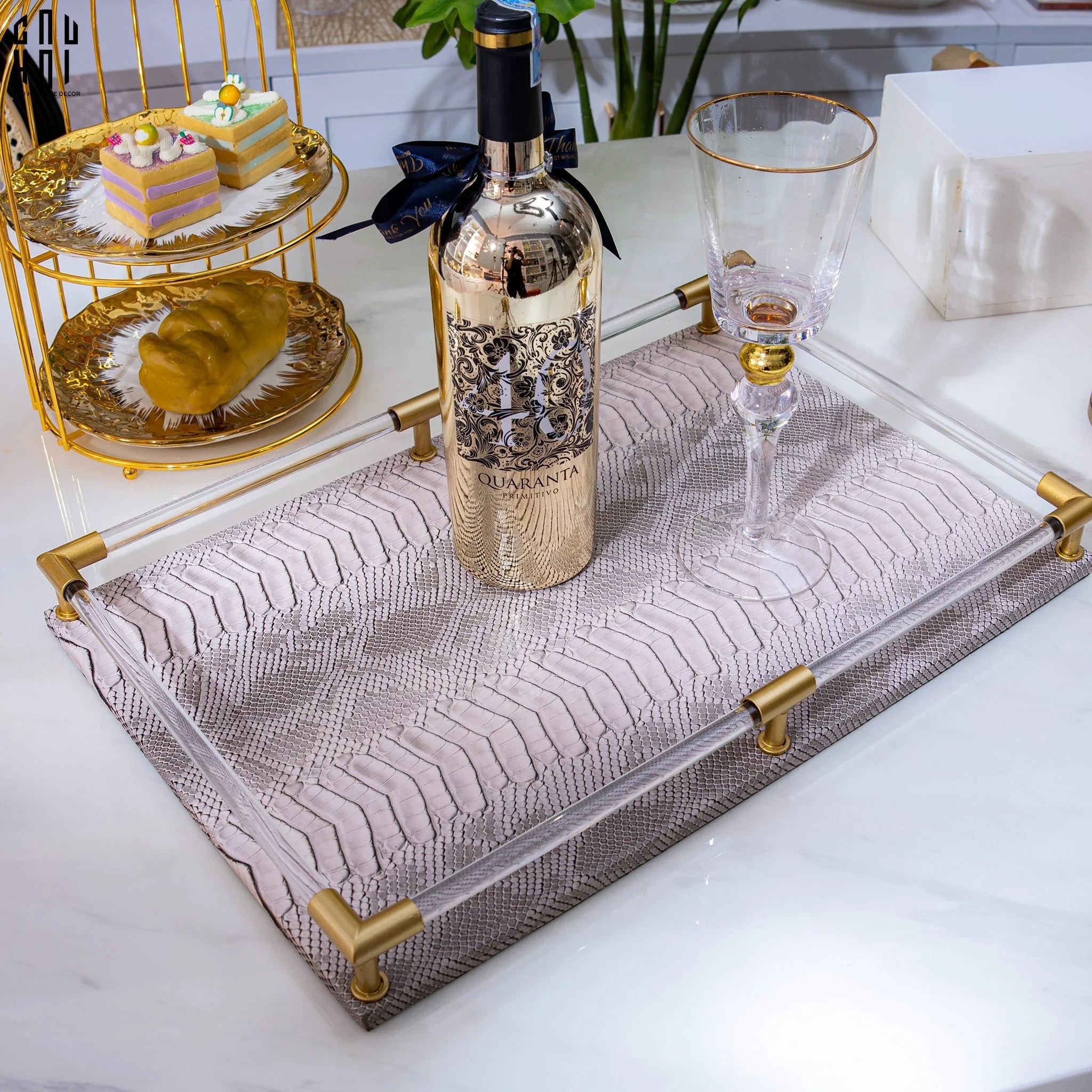Maison Couture -Khay Da Chữ Nhật Cao Cấp Peau De Vipère 48 x 32-KHAY TRANG TRÍ-CẬU HAI HOME DECOR