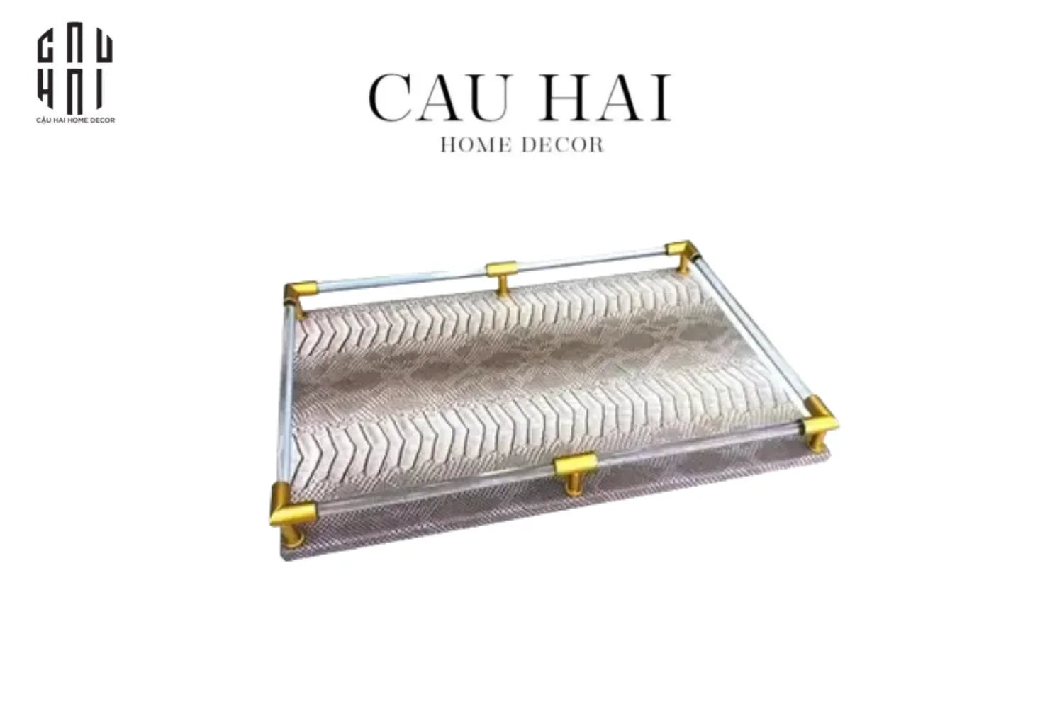 Maison Couture -Khay Da Chữ Nhật Cao Cấp Peau De Vipère 48 x 32-KHAY TRANG TRÍ-CẬU HAI HOME DECOR