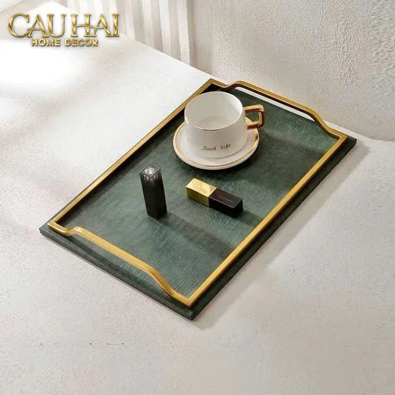 Maison Couture - Khay Da Chữ Nhật Emerald Cuir Croco Leather Tray 30x40-KHAY TRANG TRÍ-CẬU HAI HOME DECOR