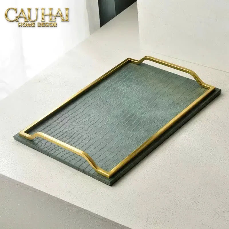Maison Couture - Khay Da Chữ Nhật Emerald Cuir Croco Leather Tray 30x40-KHAY TRANG TRÍ-CẬU HAI HOME DECOR
