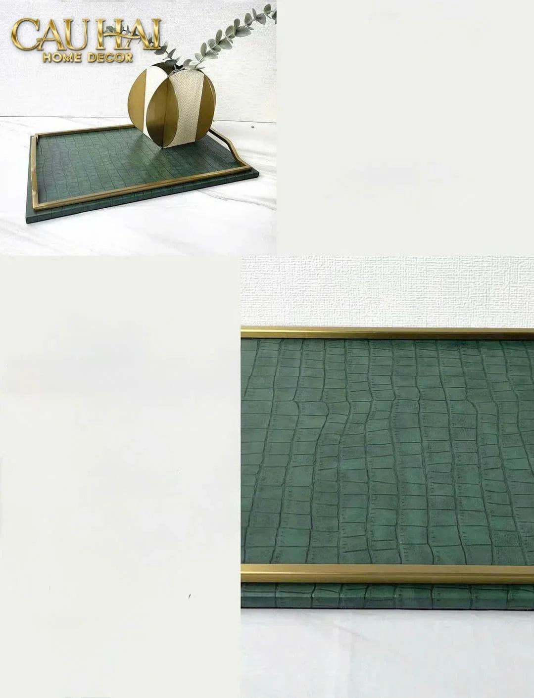 Maison Couture - Khay Da Chữ Nhật Emerald Cuir Croco Leather Tray 30x40-KHAY TRANG TRÍ-CẬU HAI HOME DECOR