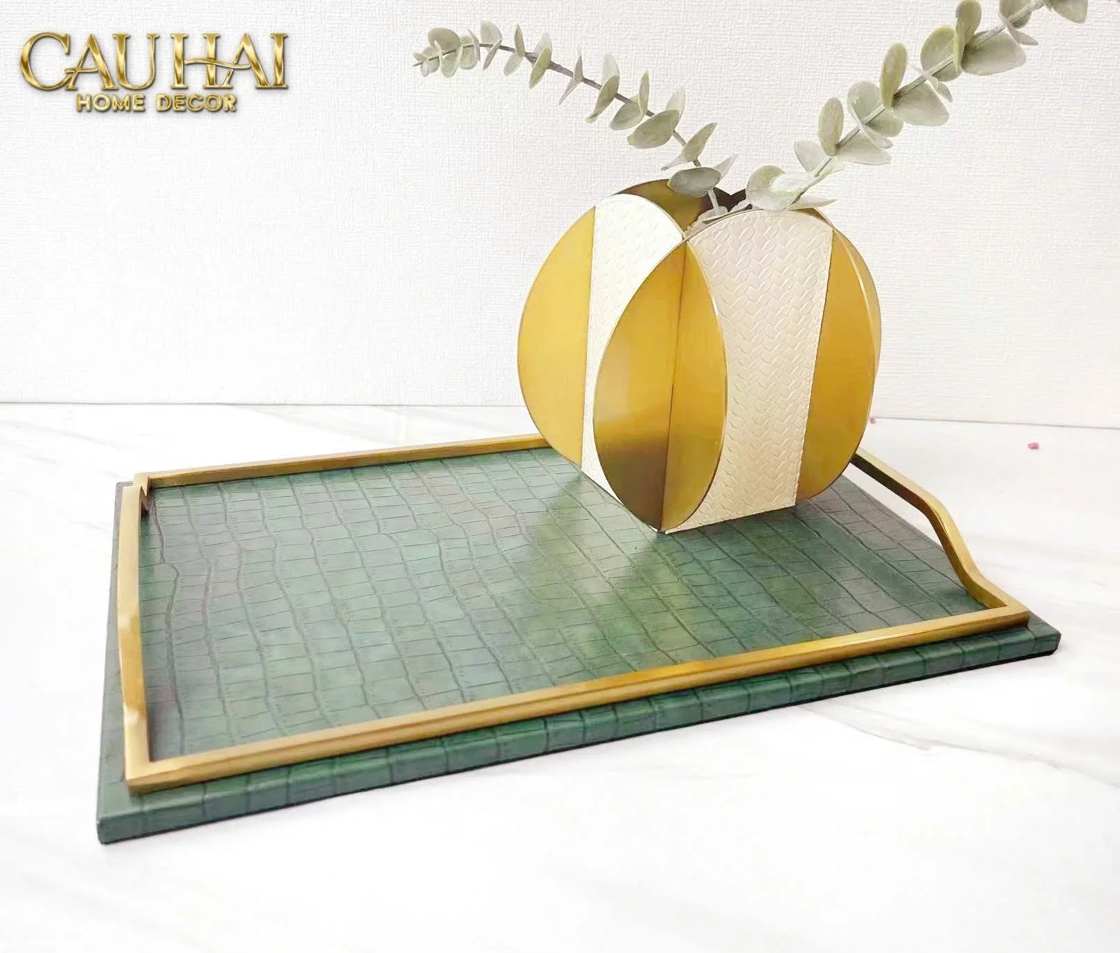 Maison Couture - Khay Da Chữ Nhật Emerald Cuir Croco Leather Tray 30x40-KHAY TRANG TRÍ-CẬU HAI HOME DECOR