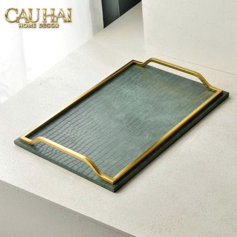 Maison Couture - Khay Da Chữ Nhật Emerald Cuir Croco Leather Tray 30x40-KHAY TRANG TRÍ-CẬU HAI HOME DECOR