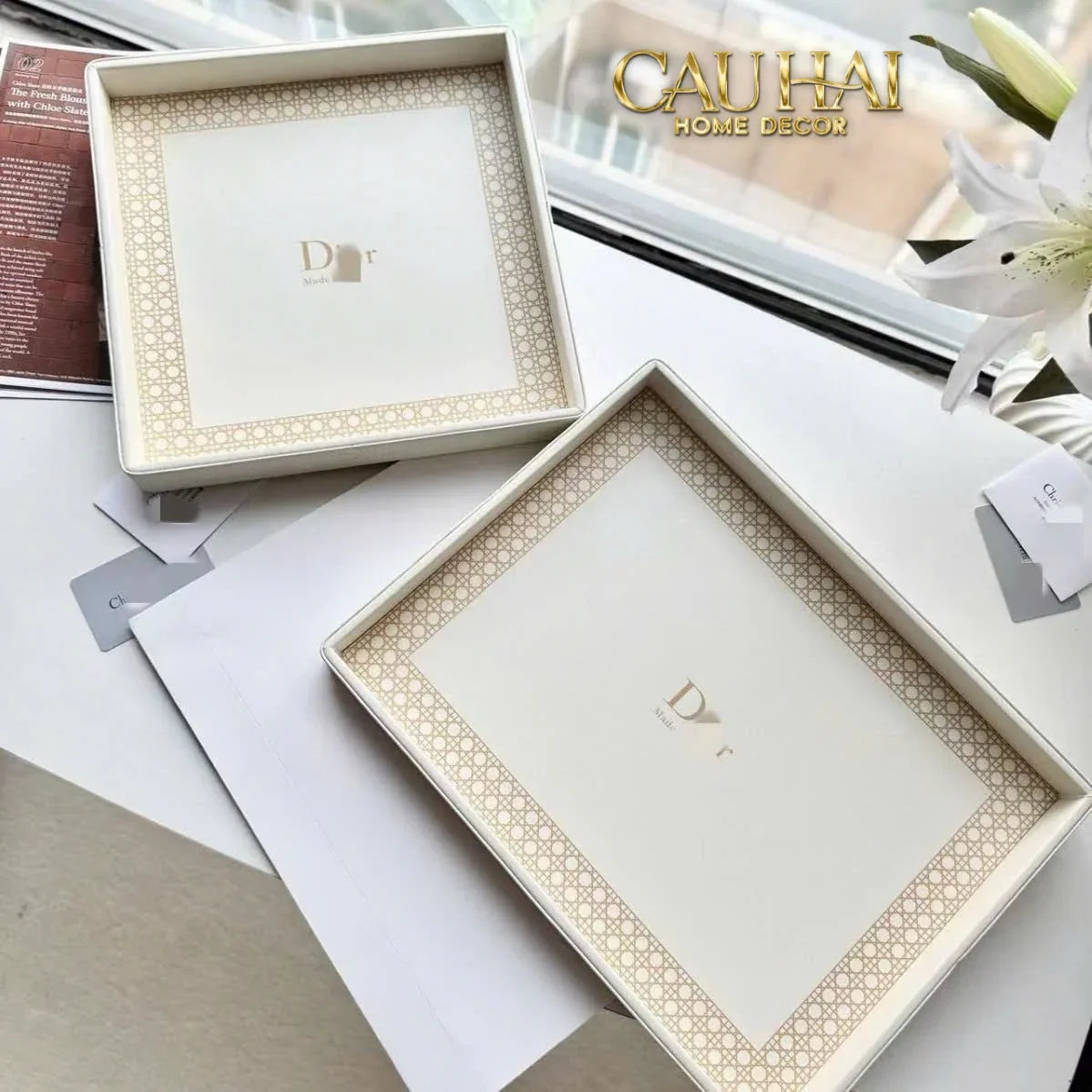 Maison Couture - Khay Da Chữ Nhật Haute Leather D'Ivoire D Class Atélier 30X40-KHAY TRANG TRÍ-CẬU HAI HOME DECOR
