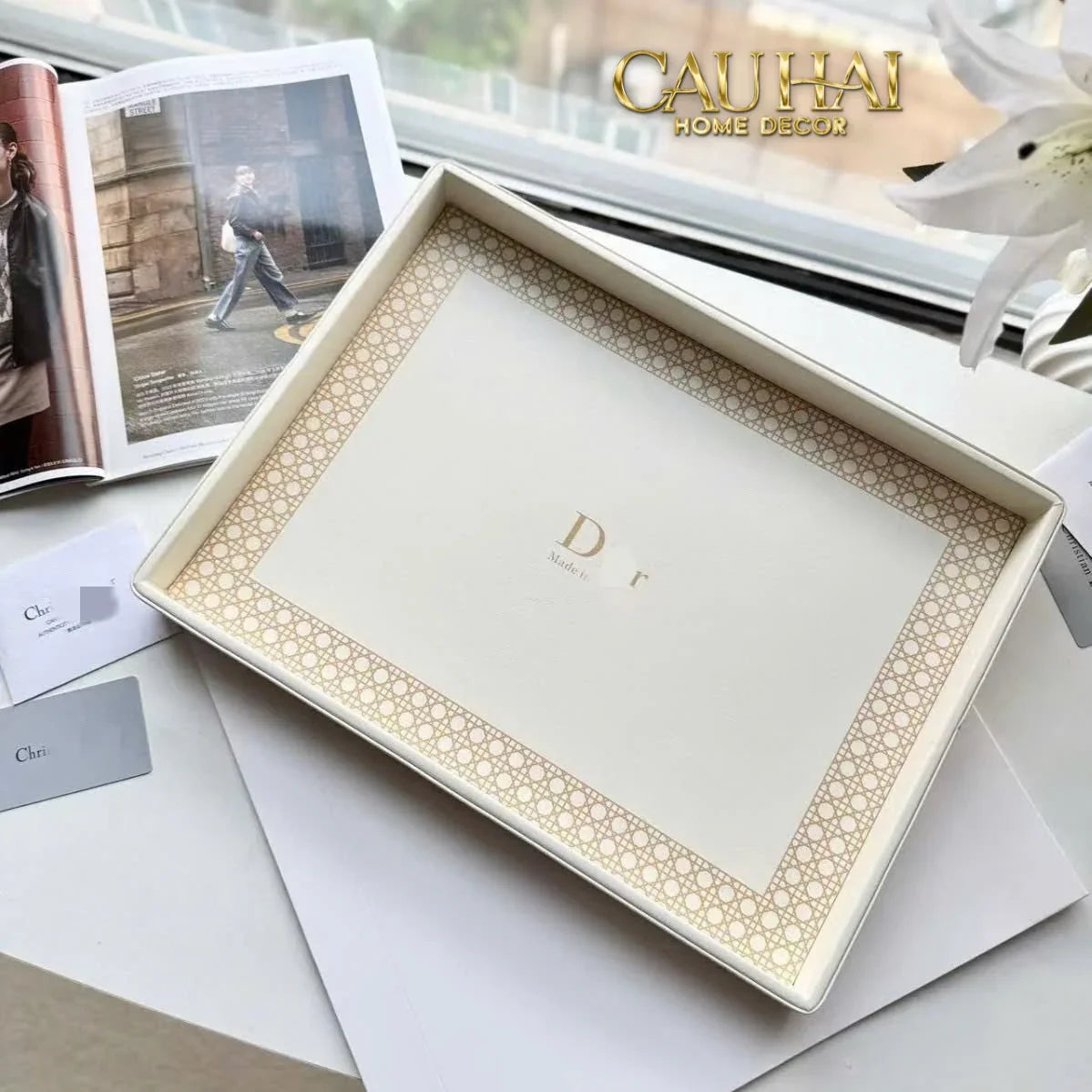 Maison Couture - Khay Da Chữ Nhật Haute Leather D'Ivoire D Class Atélier 30X40-KHAY TRANG TRÍ-CẬU HAI HOME DECOR