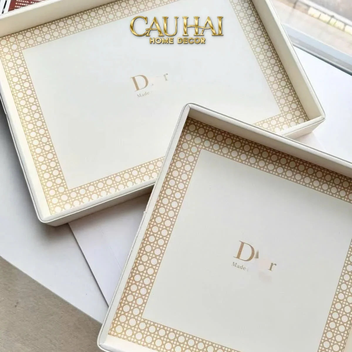 Maison Couture - Khay Da Chữ Nhật Haute Leather D'Ivoire D Class Atélier 30X40-KHAY TRANG TRÍ-CẬU HAI HOME DECOR
