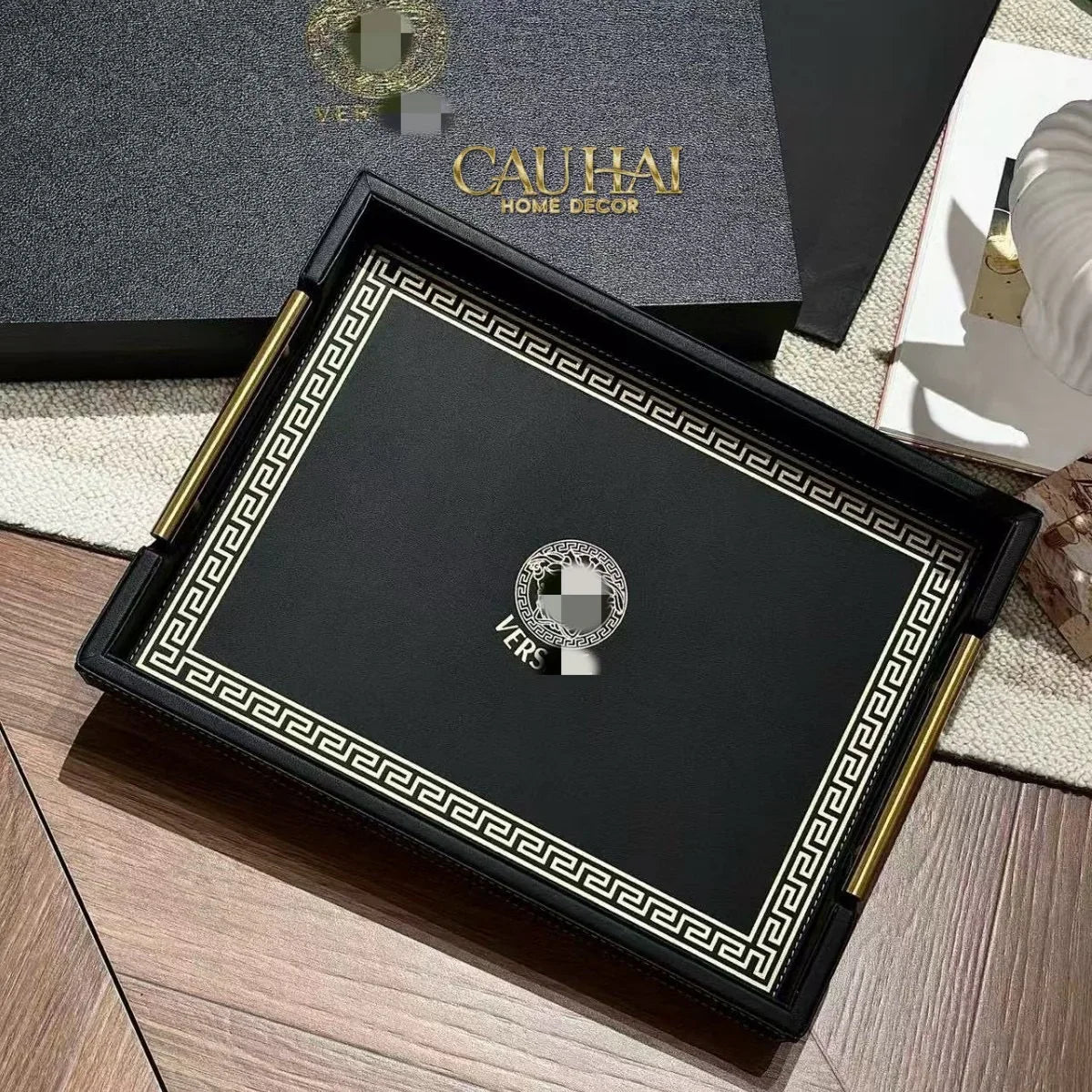 Maison Couture - Khay Da Chữ Nhật Lux Leather 30X40 Vs Savoir Medusa Atélier-KHAY TRANG TRÍ-CẬU HAI HOME DECOR