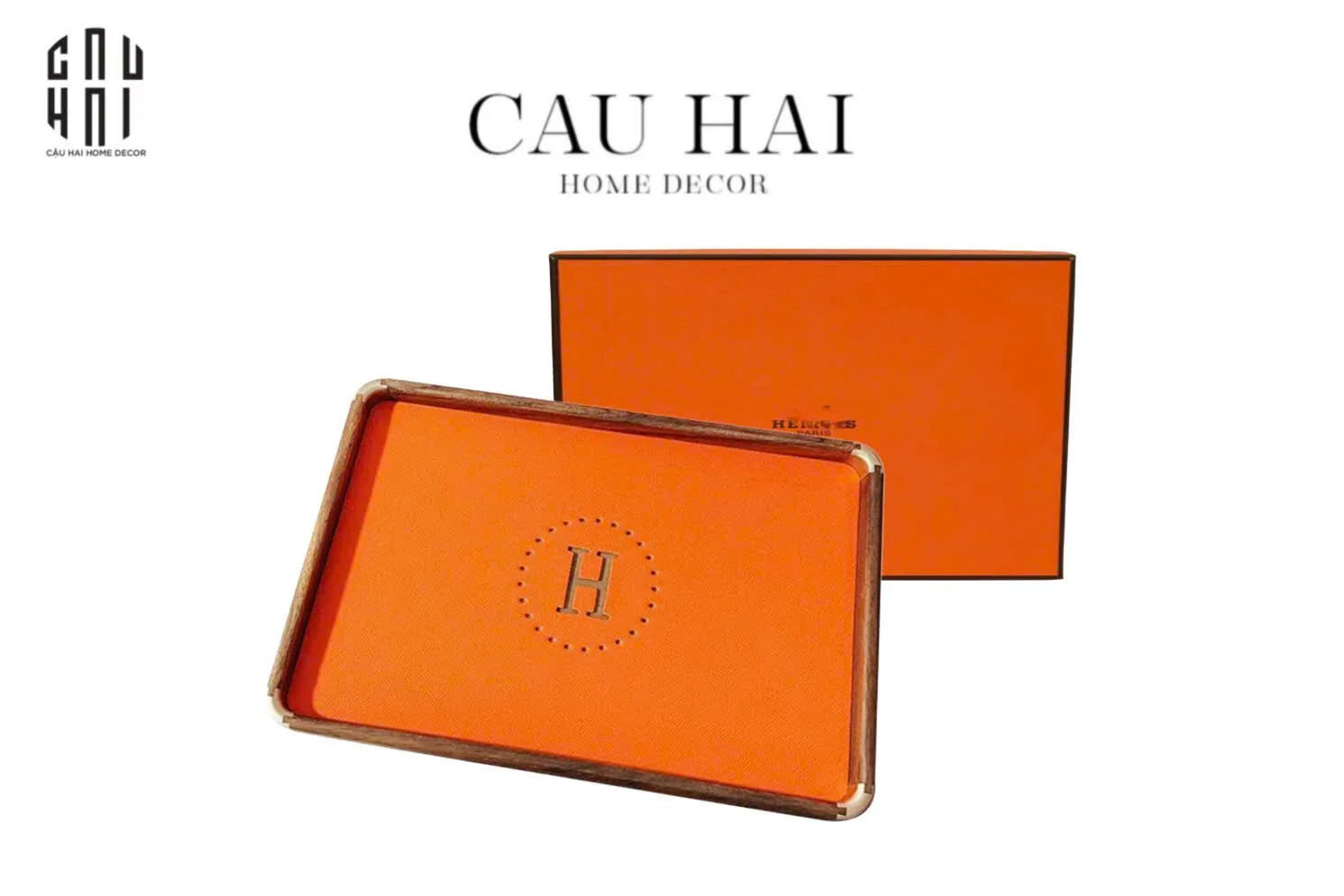 Maison Couture - Khay Da Chữ Nhật Orange H Class Signature Decorative Trays 24x35-KHAY TRANG TRÍ-CẬU HAI HOME DECOR