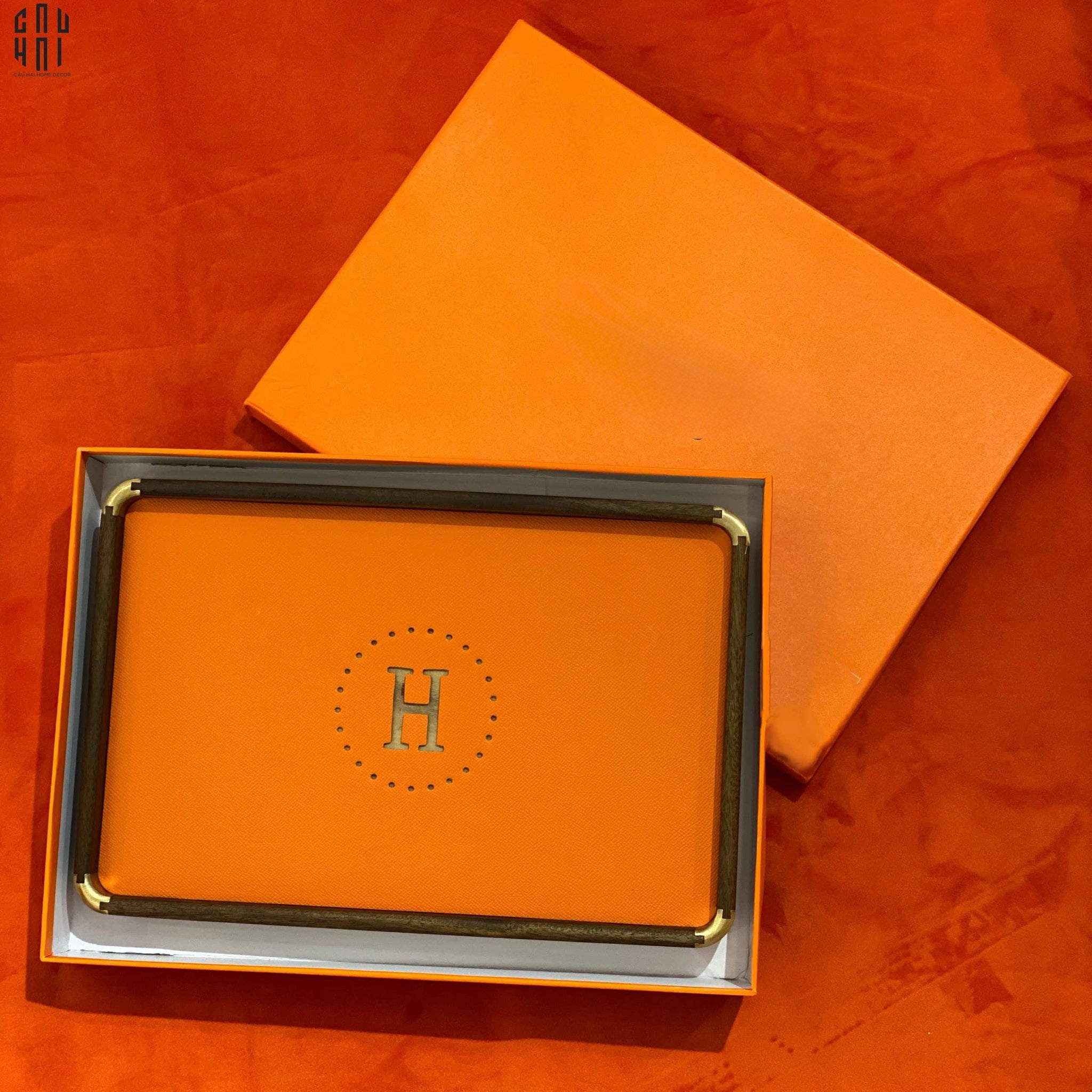 Maison Couture - Khay Da Chữ Nhật Orange H Class Signature Decorative Trays 24x35-KHAY TRANG TRÍ-CẬU HAI HOME DECOR