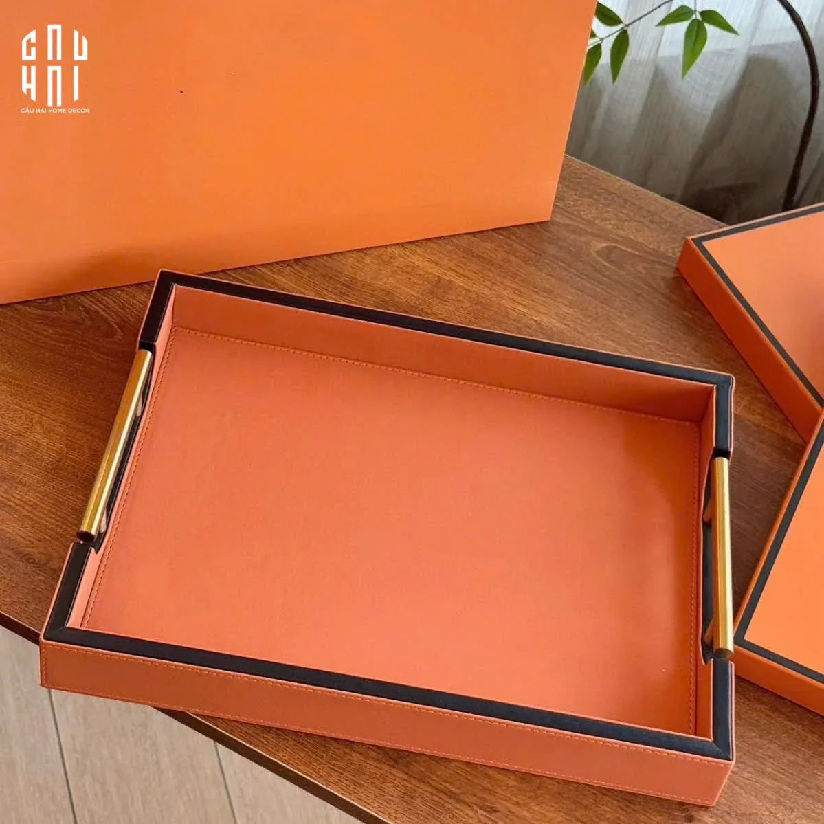 Maison Couture - Khay Da H Calf Leather - Orange H Signature 40 - Full Box-KHAY TRANG TRÍ-CẬU HAI HOME DECOR