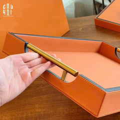 Maison Couture - Khay Da H Calf Leather - Orange H Signature 40 - Full Box-KHAY TRANG TRÍ-CẬU HAI HOME DECOR