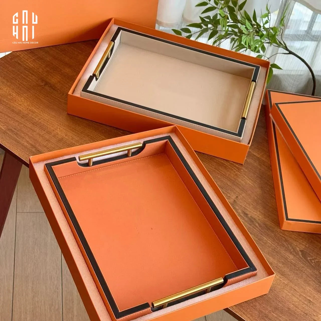Maison Couture - Khay Da H Calf Leather - Orange H Signature 40 - Full Box-KHAY TRANG TRÍ-CẬU HAI HOME DECOR