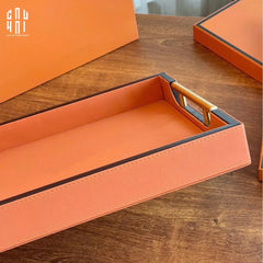 Maison Couture - Khay Da H Calf Leather - Orange H Signature 40 - Full Box-KHAY TRANG TRÍ-CẬU HAI HOME DECOR