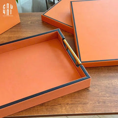 Maison Couture - Khay Da H Calf Leather - Orange H Signature 40 - Full Box-KHAY TRANG TRÍ-CẬU HAI HOME DECOR