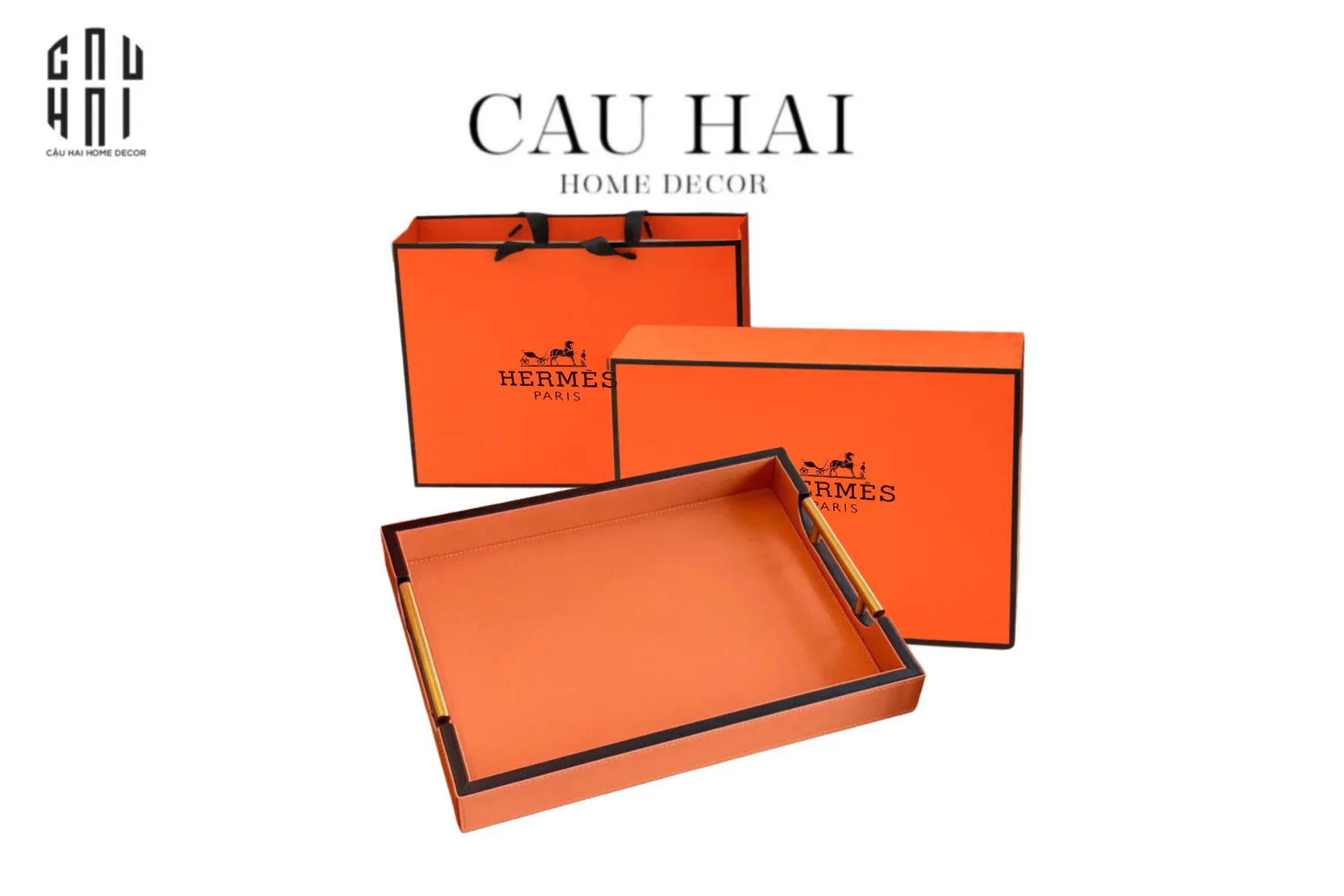 Maison Couture - Khay Da H Calf Leather - Orange H Signature 40 - Full Box-KHAY TRANG TRÍ-CẬU HAI HOME DECOR