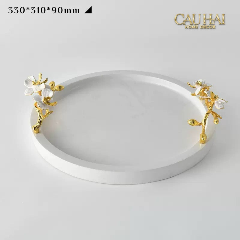 Maison Couture - Khay Đá Marble Chữ Nhật Haute Orchid Golden Branches Decorative Trays 22x37-KHAY TRANG TRÍ-CẬU HAI HOME DECOR