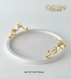 Maison Couture - Khay Đá Marble Chữ Nhật Haute Orchid Golden Branches Decorative Trays 22x37-KHAY TRANG TRÍ-CẬU HAI HOME DECOR