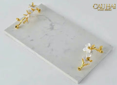 Maison Couture - Khay Đá Marble Chữ Nhật Haute Orchid Golden Branches Decorative Trays 22x37-KHAY TRANG TRÍ-CẬU HAI HOME DECOR