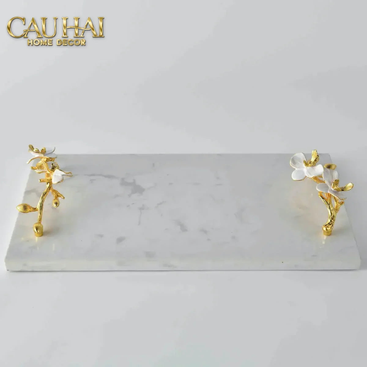 Maison Couture - Khay Đá Marble Chữ Nhật Haute Orchid Golden Branches Decorative Trays 22x37-KHAY TRANG TRÍ-CẬU HAI HOME DECOR