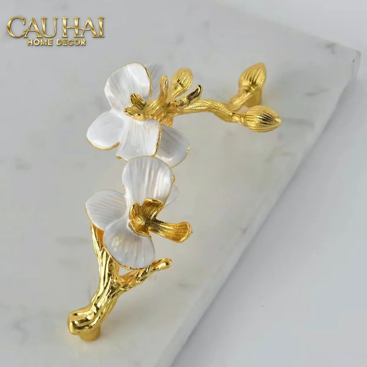 Maison Couture - Khay Đá Marble Chữ Nhật Haute Orchid Golden Branches Decorative Trays 22x37-KHAY TRANG TRÍ-CẬU HAI HOME DECOR
