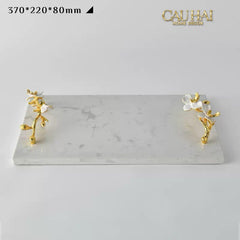 Maison Couture - Khay Đá Marble Chữ Nhật Haute Orchid Golden Branches Decorative Trays 22x37-KHAY TRANG TRÍ-CẬU HAI HOME DECOR
