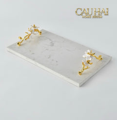 Maison Couture - Khay Đá Marble Chữ Nhật Haute Orchid Golden Branches Decorative Trays 22x37-KHAY TRANG TRÍ-CẬU HAI HOME DECOR
