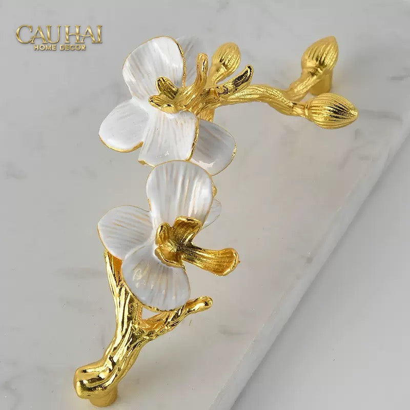Maison Couture - Khay Đá Marble Chữ Nhật Haute Orchid Golden Branches Decorative Trays 22x37-KHAY TRANG TRÍ-CẬU HAI HOME DECOR