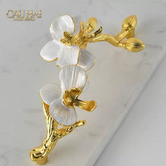 Maison Couture - Khay Đá Marble Chữ Nhật Haute Orchid Golden Branches Decorative Trays 22x37-KHAY TRANG TRÍ-CẬU HAI HOME DECOR