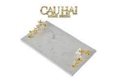 Maison Couture - Khay Đá Marble Chữ Nhật Haute Orchid Golden Branches Decorative Trays 22x37-KHAY TRANG TRÍ-CẬU HAI HOME DECOR
