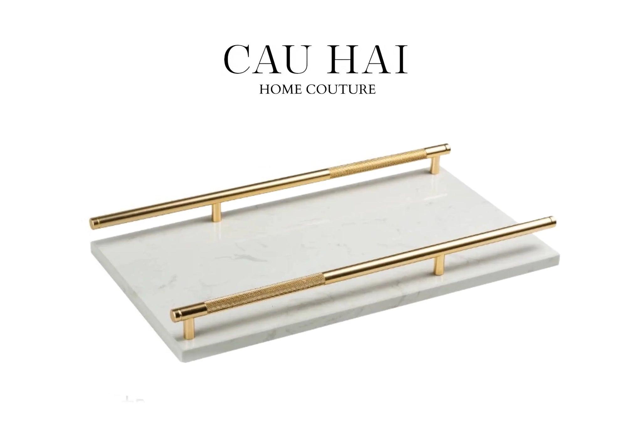 Maison Couture - Khay Đá Marble Chữ Nhật Pearl– Gold Ivory Handles 22×40-KHAY TRANG TRÍ-CẬU HAI HOME DECOR